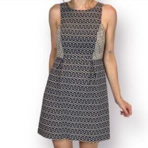 LOFT Black and Cream Patterned Dress